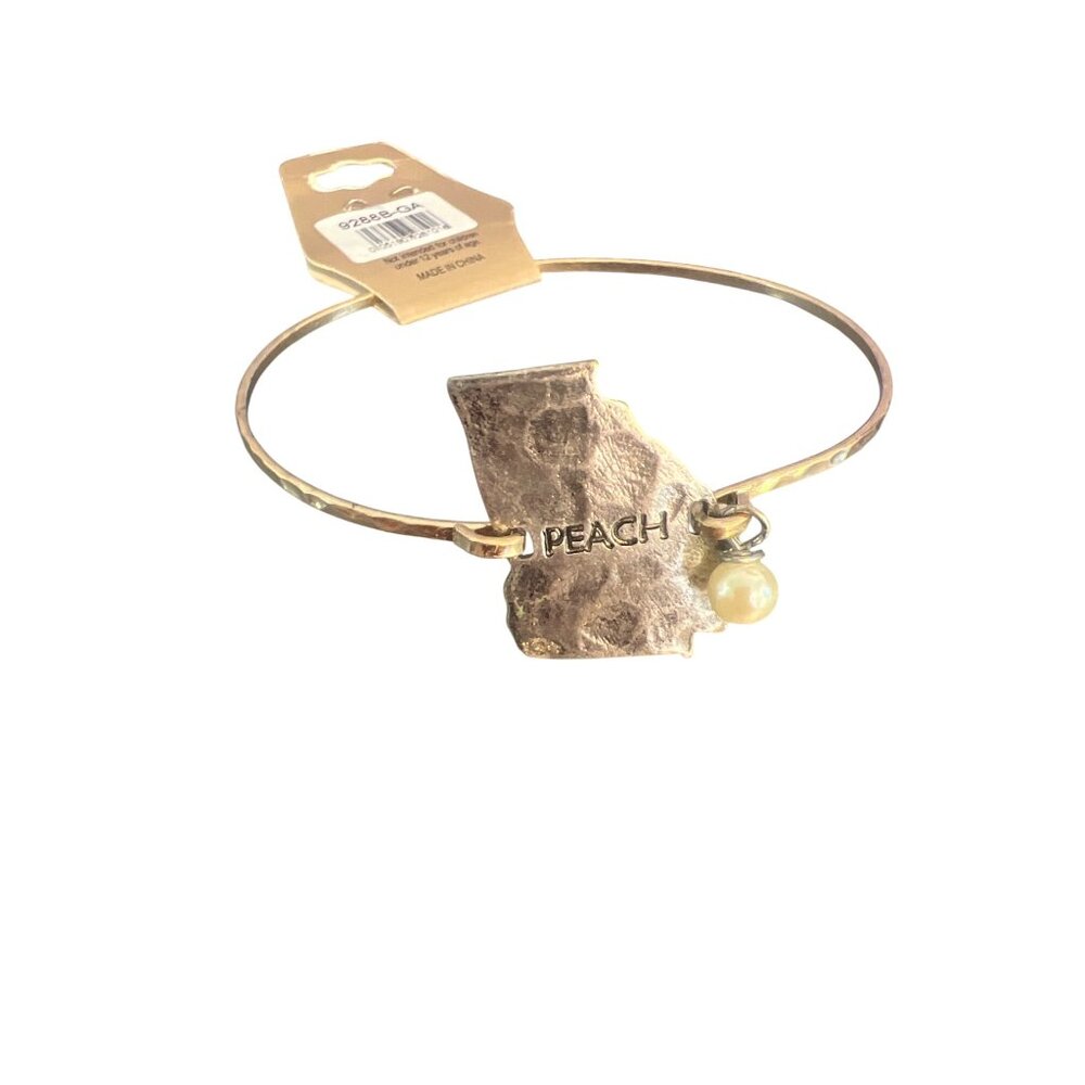 Georgia Peach Charm Bracelet By Crave Gold Tone Bangle Faux Pearl Accent 7 3/4"